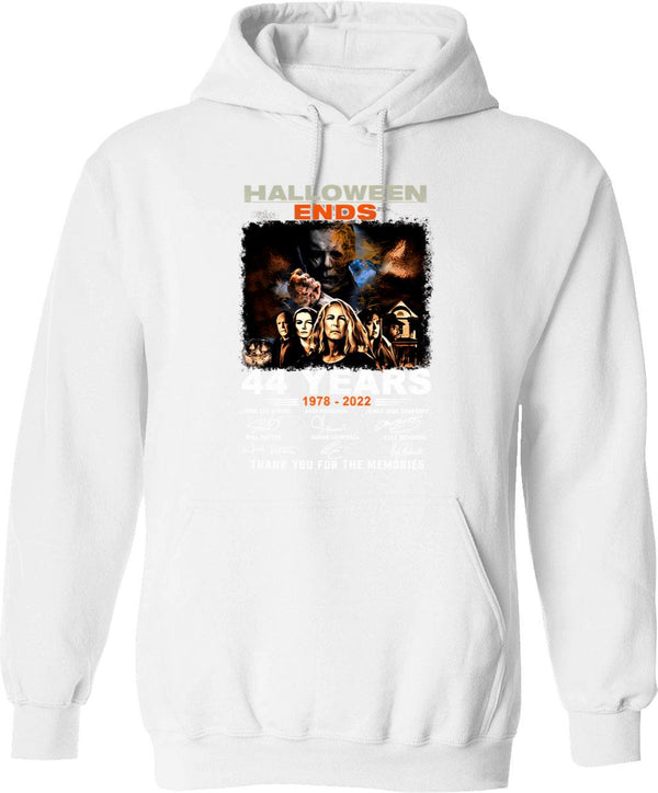 Halloween Ends 44 Years Hoodie - Retro Graphic Pullover Hoodie for Men & Women - White