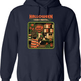 Halloween Skeleton Drinking Coffee Funny Hoodie - Sarcastic Humor Graphic Hoodie - Navy