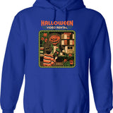 Halloween Skeleton Drinking Coffee Funny Hoodie - Sarcastic Humor Graphic Hoodie - Blue
