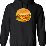 Ham Sandwich Pattern Hoodie - Retro Graphic Pullover Hoodie for Men & Women - Black