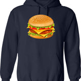 Ham Sandwich Pattern Hoodie - Retro Graphic Pullover Hoodie for Men & Women - Navy
