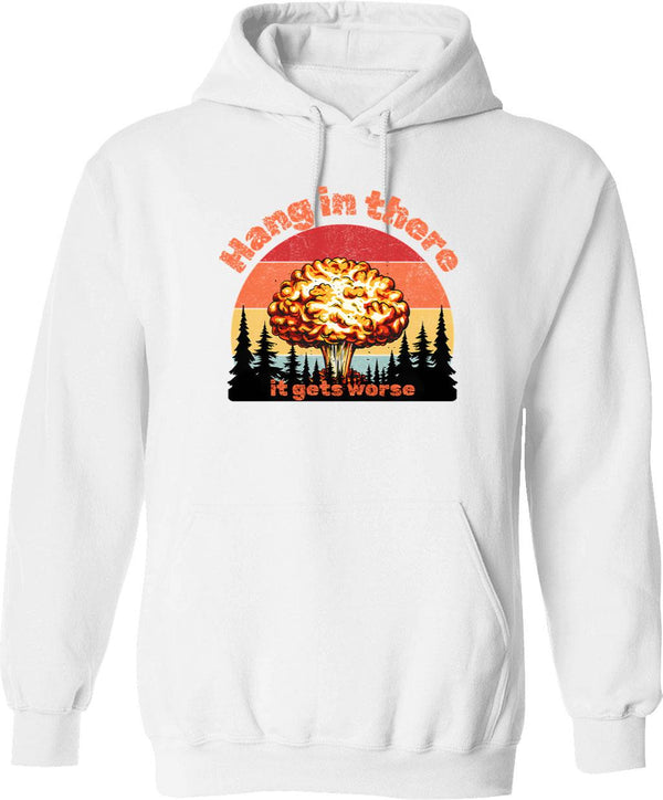 Hang In There Hoodie - Retro Graphic Pullover Hoodie for Men & Women - White