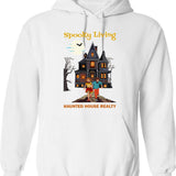 Haunted Hoodie - Retro Graphic Pullover Hoodie for Men & Women - White