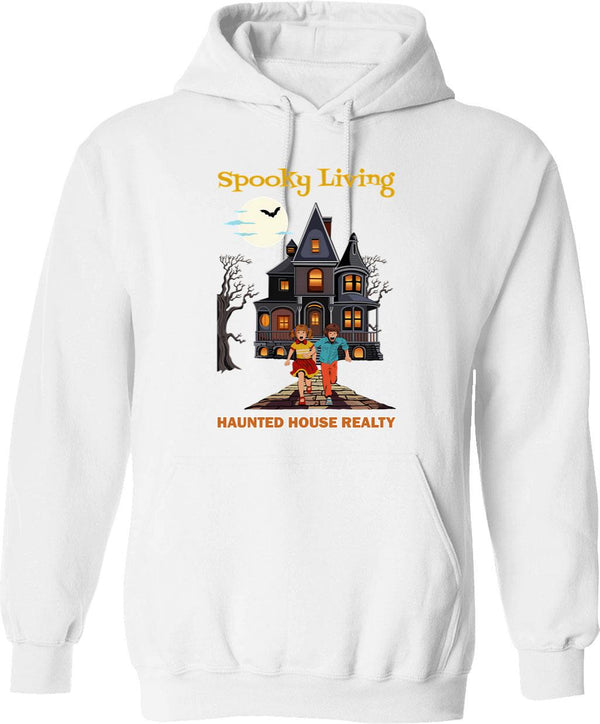 Haunted Hoodie - Retro Graphic Pullover Hoodie for Men & Women - White