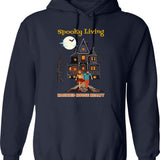 Haunted Hoodie - Retro Graphic Pullover Hoodie for Men & Women - Navy