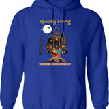 Haunted Hoodie - Retro Graphic Pullover Hoodie for Men & Women - Blue
