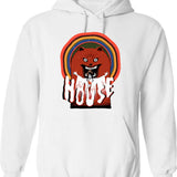 Haunted House Realty Hoodie - Retro Graphic Pullover Hoodie for Men & Women - White