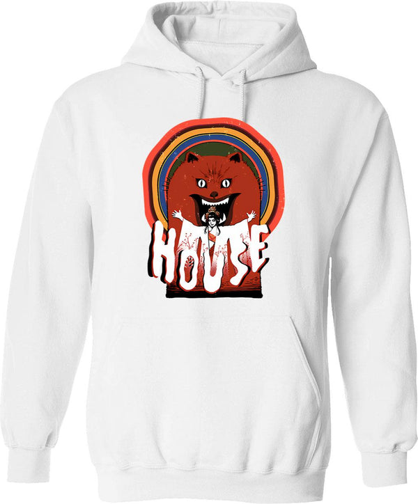 Haunted House Realty Hoodie - Retro Graphic Pullover Hoodie for Men & Women - White