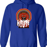 Haunted House Realty Hoodie - Retro Graphic Pullover Hoodie for Men & Women - Blue
