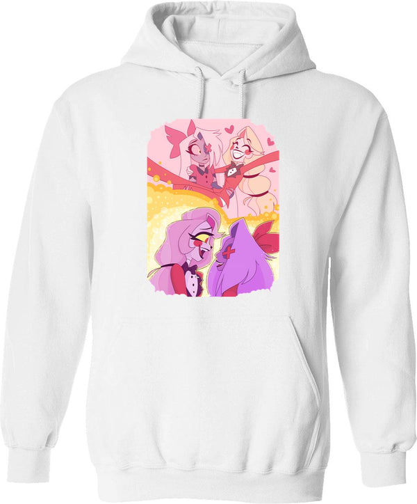 Hazbin Hotel - Vaggie And Charlie Painting Graphic Pullover Hoodie - White