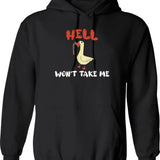 Hell Won't Take Me Hoodie - Retro Graphic Pullover Hoodie for Men & Women - Black