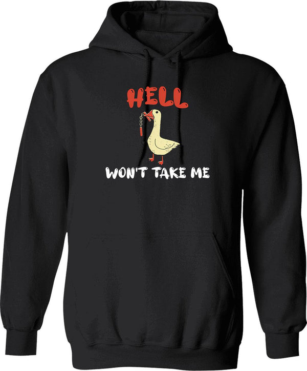 Hell Won't Take Me Hoodie - Retro Graphic Pullover Hoodie for Men & Women - Black