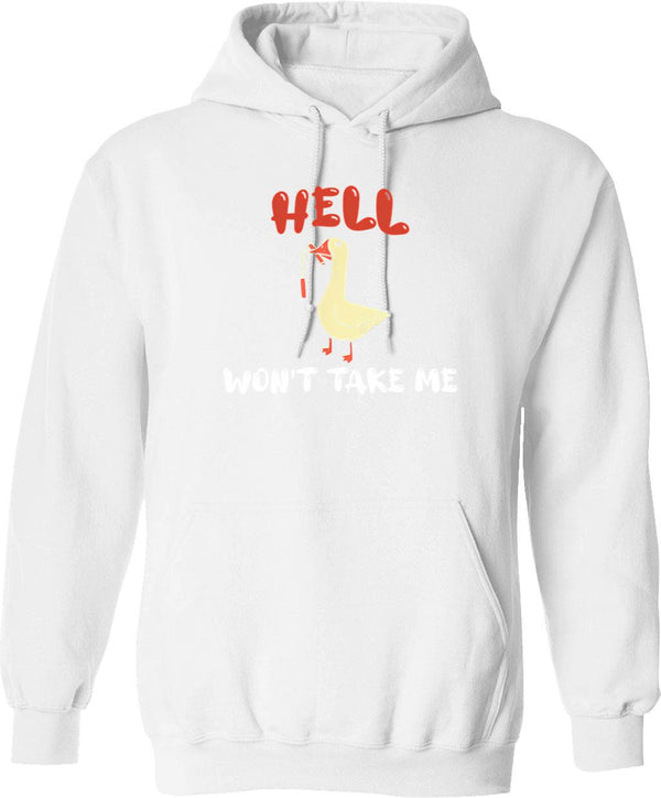 Hell Won't Take Me Hoodie - Retro Graphic Pullover Hoodie for Men & Women - White