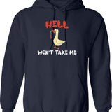 Hell Won't Take Me Hoodie - Retro Graphic Pullover Hoodie for Men & Women - Navy