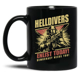 Helldivers 2 Enlistment Tee - Join The Fight for Democracy Black Coffee Mug, Gift Coffee Mug