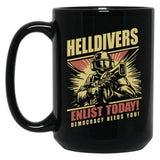 Helldivers 2 Enlistment Tee - Join The Fight for Democracy Black Coffee Mug, Gift Coffee Mug - Black