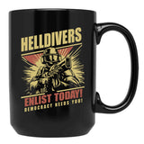 Helldivers 2 Enlistment Tee - Join The Fight for Democracy Black Coffee Mug, Gift Coffee Mug