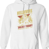 Helldivers 2 Enlistment Tee - Join The Fight for Democracy Graphic Pullover Hoodie - White