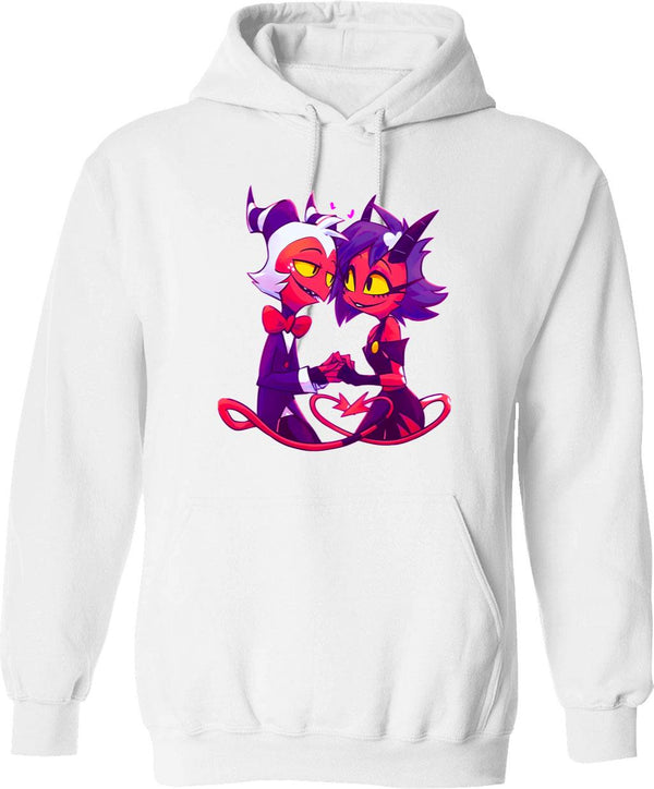 Helluva Boss Millie And Moxxie Graphic Pullover Hoodie - White
