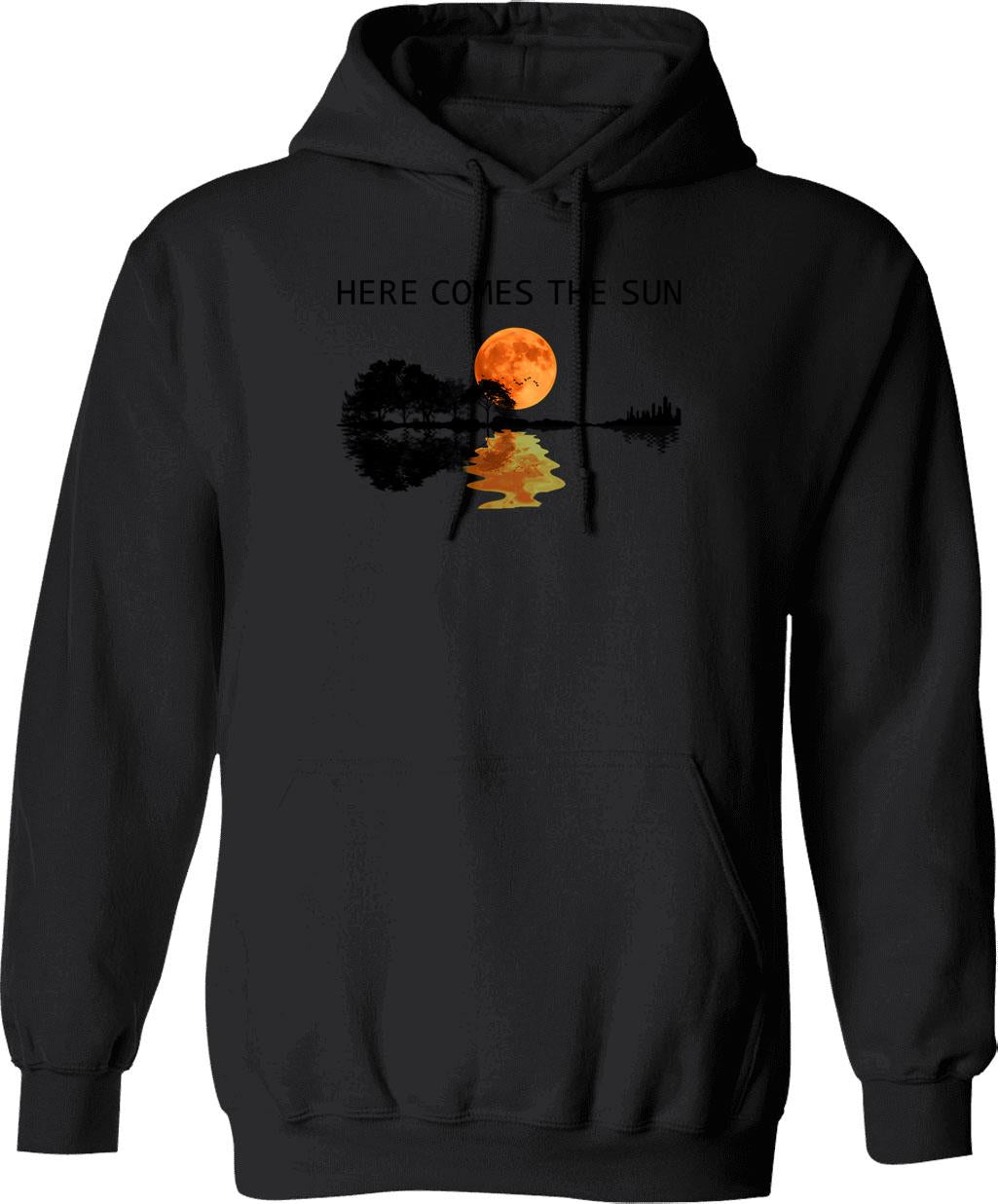 Here Comes The Sun Hoodie - Retro Graphic Pullover Hoodie for Men & Women - Black