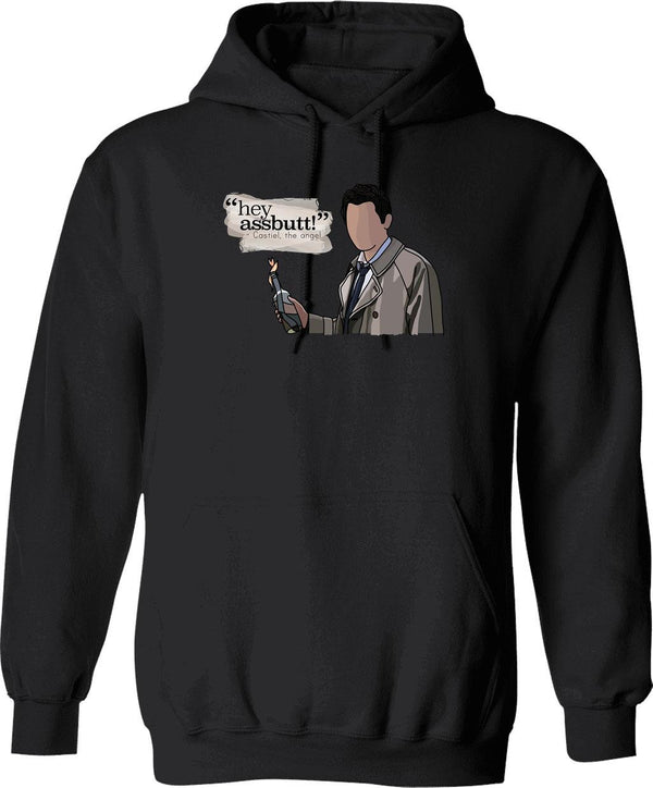 Hey Assbutt - Castiel Graphic Pullover Hoodie - Black