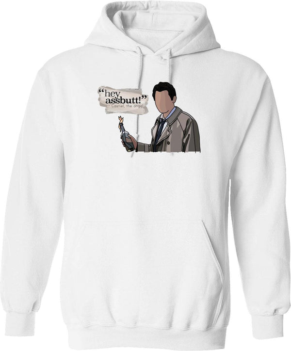 Hey Assbutt - Castiel Graphic Pullover Hoodie - White