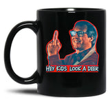 Hey Kids Look A Deer Christmas Vacation Black Coffee Mug, Gift Coffee Mug