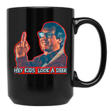 Hey Kids Look A Deer Christmas Vacation Black Coffee Mug, Gift Coffee Mug