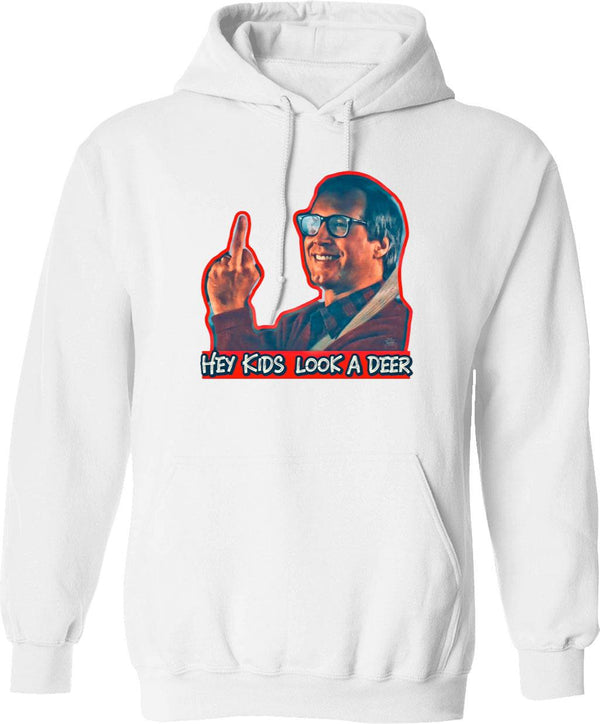 Hey Kids Look A Deer Christmas Vacation Graphic Pullover Hoodie - White