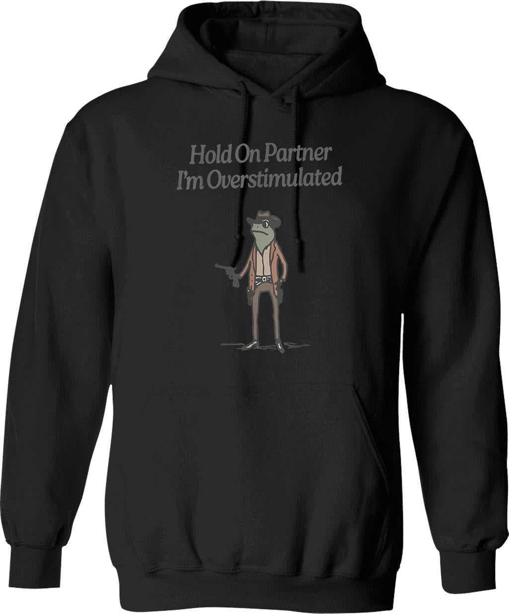 Hold On I'm Overstimulated Funny Raccoon Meme Hoodie - Black
