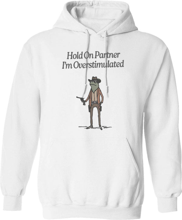 Hold On I'm Overstimulated Funny Raccoon Meme Hoodie - White