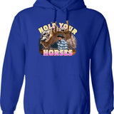 Hold That Thought Hoodie - Retro Graphic Pullover Hoodie for Men & Women - Blue