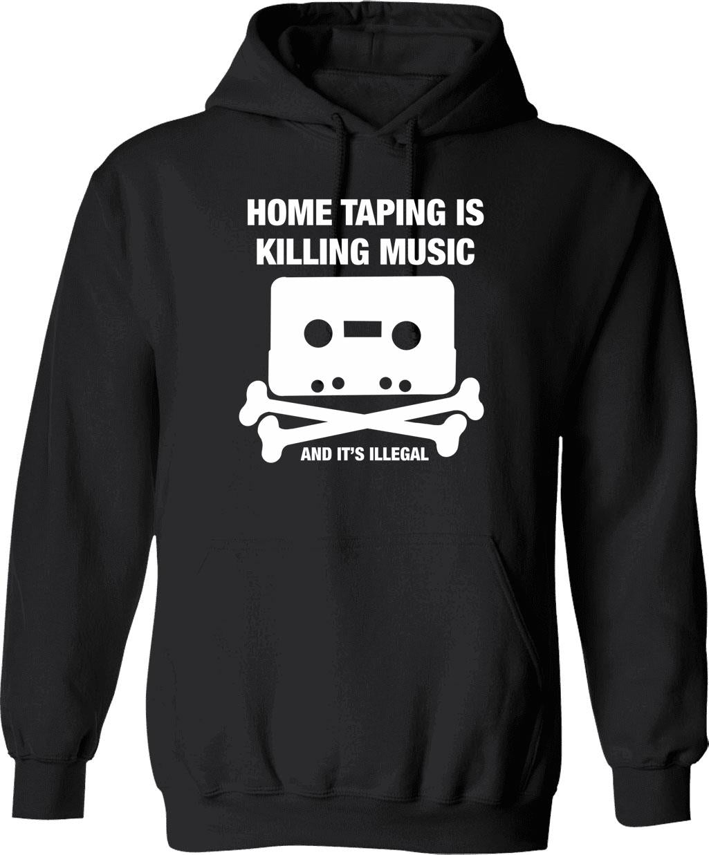 Home Taping Is Killing Music Hoodie - Retro Graphic Pullover Hoodie for Men & Women - Black