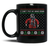 I Cant Put My Arms Down Ugly Christmas Black Coffee Mug, Gift Coffee Mug