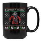 I Cant Put My Arms Down Ugly Christmas Black Coffee Mug, Gift Coffee Mug