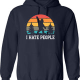 I Hate People Hoodie - Retro Graphic Pullover Hoodie for Men & Women - Navy