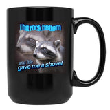 I Hit Rock Bottom and Life Gave Me A Shovel Raccoon Word Art Black Coffee Mug, Gift Coffee Mug