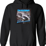 I Hit Rock Bottom and Life Gave Me A Shovel Raccoon Word Art Graphic Pullover Hoodie - Black