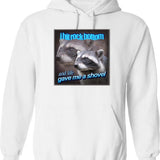 I Hit Rock Bottom and Life Gave Me A Shovel Raccoon Word Art Graphic Pullover Hoodie - White