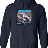 I Hit Rock Bottom and Life Gave Me A Shovel Raccoon Word Art Graphic Pullover Hoodie - Navy