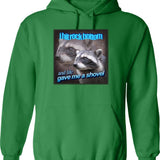 I Hit Rock Bottom and Life Gave Me A Shovel Raccoon Word Art Graphic Pullover Hoodie - Green