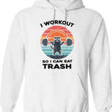 I Workout So I Can Eat Garbage Funny Raccoon Vintage Gym Hoodie - White