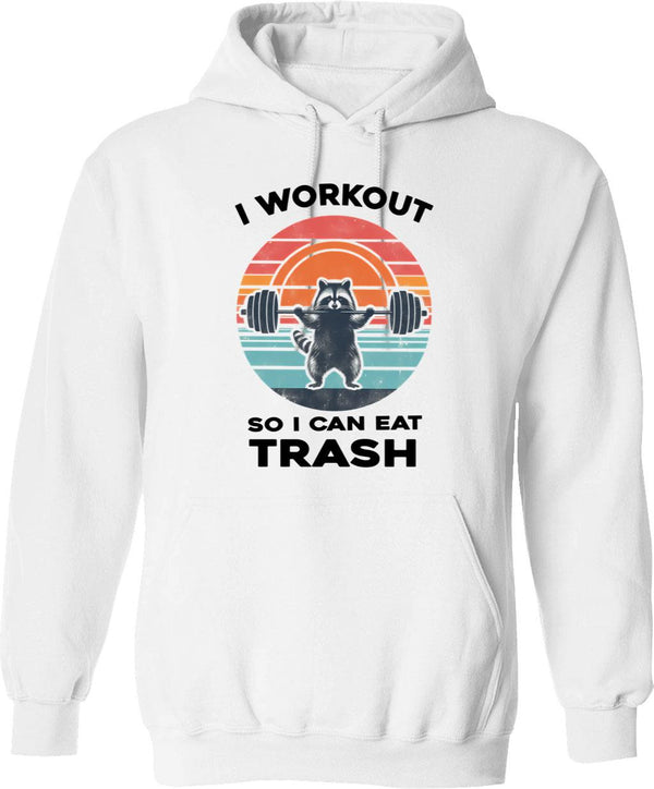 I Workout So I Can Eat Garbage Funny Raccoon Vintage Gym Hoodie - White