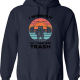 I Workout So I Can Eat Garbage Funny Raccoon Vintage Gym Hoodie - Navy