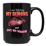 I39M Fighting My Demons and They are Winning Word Art Meme Black Coffee Mug, Gift Coffee Mug