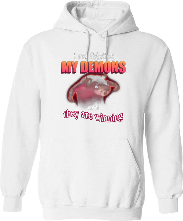 I39M Fighting My Demons and They are Winning Word Art Meme Graphic Pullover Hoodie - White