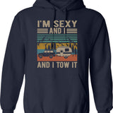 I'm Sexy And I Mow It Vintage Mow It Funny Quotes Saying I'm Sexy And I Mow It Mow Dad Gift Hoodie - Navy