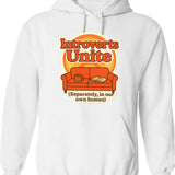Introverts Unite Hoodie - Retro Graphic Pullover Hoodie for Men & Women - White