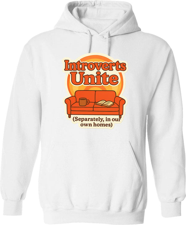 Introverts Unite Hoodie - Retro Graphic Pullover Hoodie for Men & Women - White