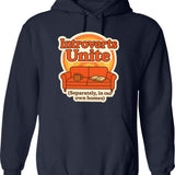 Introverts Unite Hoodie - Retro Graphic Pullover Hoodie for Men & Women - Navy
